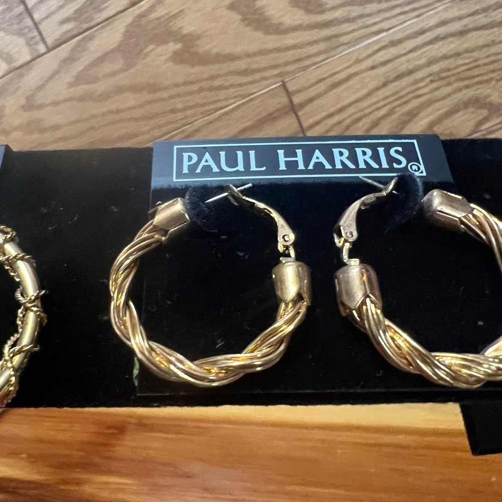 Vtg Paul Harris Gold Tone Twisted Rope Wrapped Hoop Earrings 2 Pair NWT 90's - Picture 5 of 6